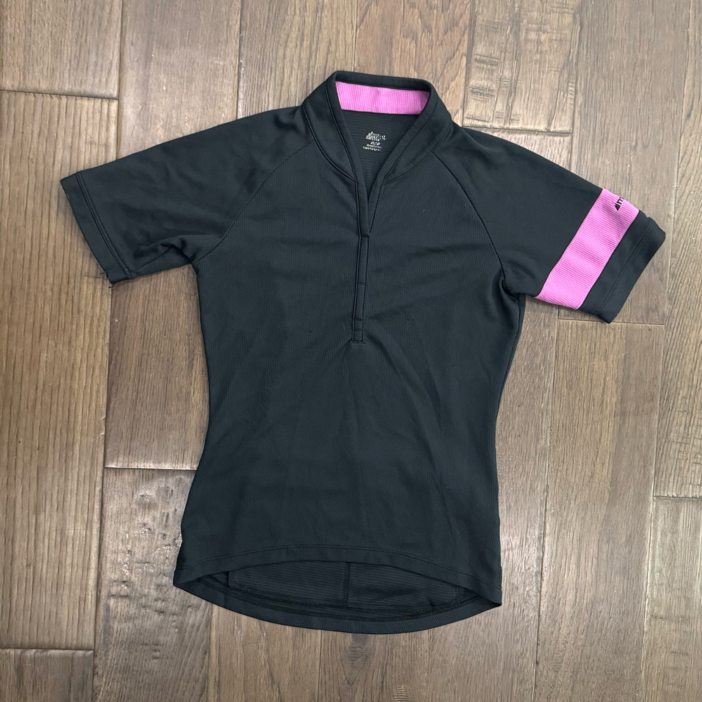 Adidas Black Ribbed Top with Pink Highlights